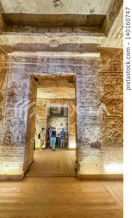 Interior decoration and statues in the Abu Simbel temple, a landmark in Nubia built by King Ramesses II, Egypt. 140160747