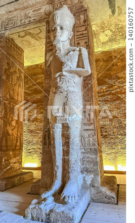 Interior decoration and statues in the Abu Simbel temple, a landmark in Nubia built by King Ramesses II, Egypt. Interior decoration and statues in the Abu Simbel temple, a landmark in Nubia built by King Ramesses II, Egypt. 140160757