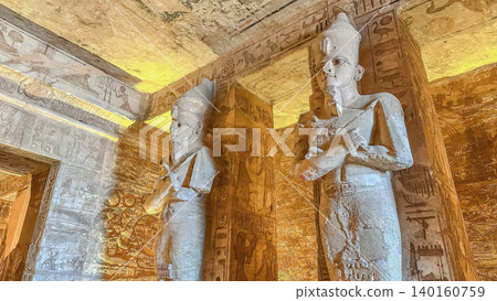 Interior decoration and statues in the Abu Simbel temple, a landmark in Nubia built by King Ramesses II, Egypt. Interior decoration and statues in the Abu Simbel temple, a landmark in Nubia built by King Ramesses II, Egypt. 140160759
