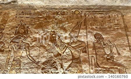 Interior decoration and statues in the Abu Simbel temple, a landmark in Nubia built by King Ramesses II, Egypt. Interior decoration and statues in the Abu Simbel temple, a landmark in Nubia built by King Ramesses II, Egypt. 140160760