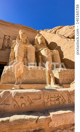 Abu Simbel, a cliff on the west bank of the Nile, in which two ancient Egyptian temples of Ramesses II are carved, Egypt. Abu Simbel, a cliff on the west bank of the Nile, in which two ancient Egyptian temples of Ramesses II are carved, Egypt. 140160786