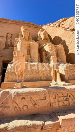 Abu Simbel, a cliff on the west bank of the Nile, in which two ancient Egyptian temples of Ramesses II are carved, Egypt. Abu Simbel, a cliff on the west bank of the Nile, in which two ancient Egyptian temples of Ramesses II are carved, Egypt. 140160787