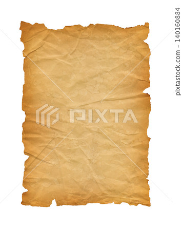 Old crumpled mediaeval Parchment paper scroll isolated on white 140160884