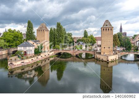 Ponts Couverts towers and canal in Strasbourg, France 140160902