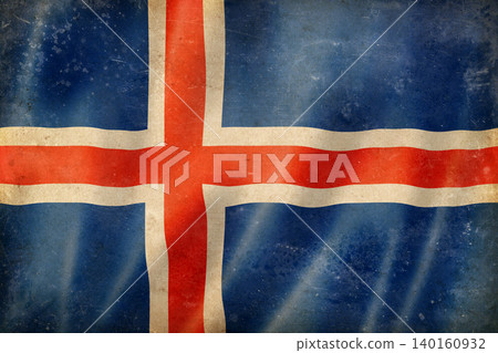 Old vintage flag of Iceland, worn and stained 140160932