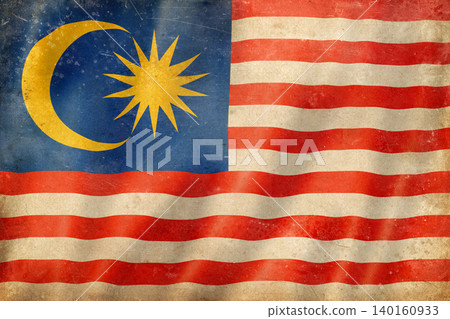 Old vintage flag of Malaysia, worn and stained 140160933