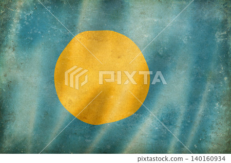 Old vintage flag of Palau, worn and stained 140160934