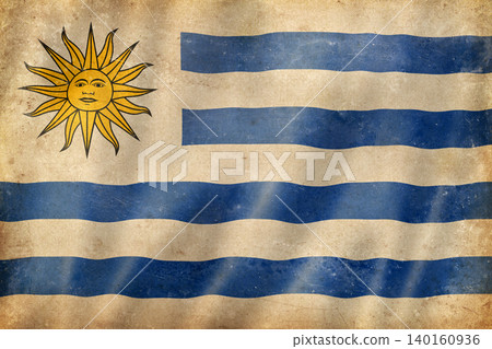 Old vintage flag of Uruguay, worn and stained 140160936