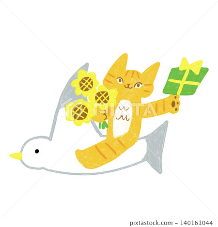A tabby cat carrying summer gifts (4) - Summer gifts, O-chugen illustration material A tabby cat carrying summer gifts (4) - Summer gifts, O-chugen illustration material 140161044