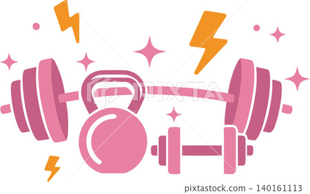 Pink Dumbbells and Kettlebell Fitness Workout Illustration Pink Dumbbells and Kettlebell Fitness Workout Illustration 140161113