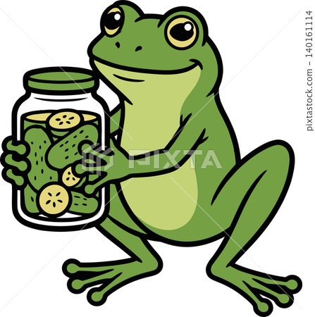 Cute Frog Holding Pickle Jar Cartoon Illustration Cute Frog Holding Pickle Jar Cartoon Illustration 140161114