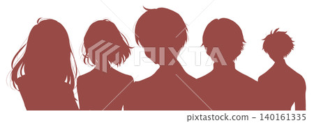 Silhouettes of five male and female students 140161335
