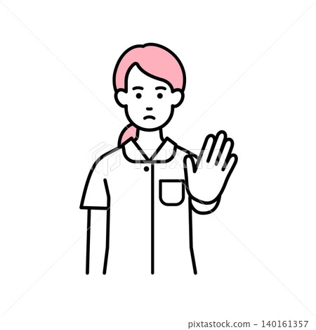 A female nurse makes a stop gesture. 140161357
