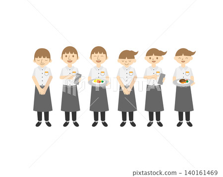 家庭餐廳員工(男女)套裝,6 人,多種姿勢。 家庭餐廳員工(男女)套裝,6 人,多種姿勢。 140161469