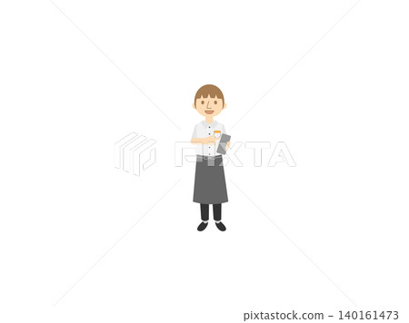 A male family restaurant employee taking orders using a tablet. A male family restaurant employee taking orders using a tablet. 140161473