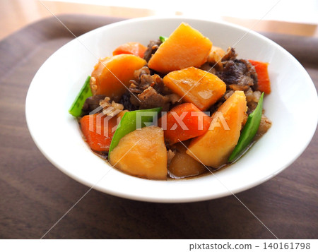 Delicious-looking nikujaga (meat and potato stew), without garnish leaves. Delicious-looking nikujaga (meat and potato stew), without garnish leaves. 140161798