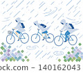 Students cycling to school during a typhoon. 140162043