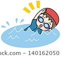 一幅兒童在泳池游泳的插圖 140162050