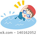 一幅兒童在泳池游泳的插圖 140162052