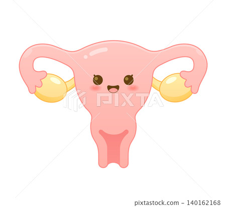 Cute Happy Uterus Cartoon Character Smiling With Healthy Female Reproductive System Cute Happy Uterus Cartoon Character Smiling With Healthy Female Reproductive System 140162168