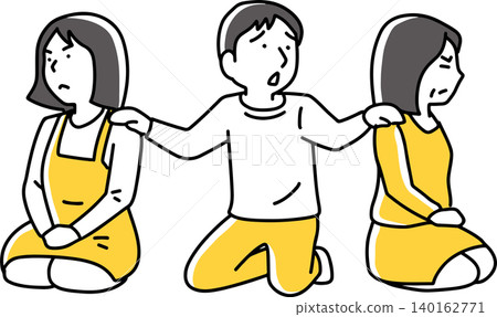 A man intervenes in a dispute between a mother-in-law and daughter-in-law. A man intervenes in a dispute between a mother-in-law and daughter-in-law. 140162771