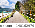 Path alongside the reservoir of the Sant Llorenc de Montgai Nature Reserve, Noguera region, Lleida, Catalonia 140162979