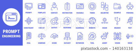 Prompt Engineering Blue Line Icon Set Prompt Engineering Blue Line Icon Set 140163138