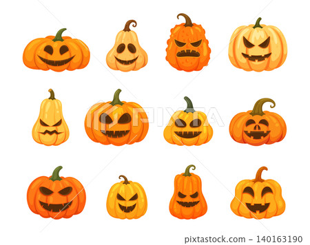 Halloween Carved Pumpkin Faces Set Halloween Carved Pumpkin Faces Set 140163190