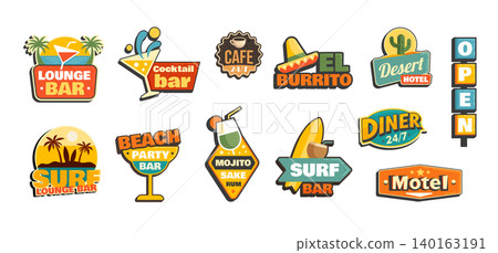 Retro Travel Bar Sign Sticker Set Retro Travel Bar Sign Sticker Set 140163191