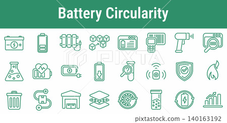 Battery Circularity Recycling Line Icon Set Battery Circularity Recycling Line Icon Set 140163192