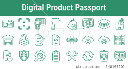 Digital Product Passport Line Icon Set 140163201