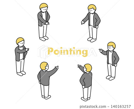 Isometric illustration: A man pointing in various directions. Isometric illustration: A man pointing in various directions. 140163257