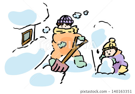 Illustration of shoveling snow in the morning | Winter daily life, snow removal, cold morning image material Illustration of shoveling snow in the morning | Winter daily life, snow removal, cold morning image material 140163351