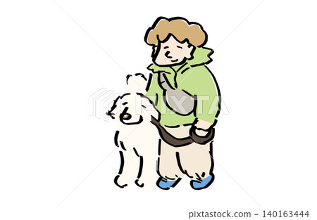 男子牽著一隻大狗的插圖 | 大狗、寵物和主人的圖片素材 140163444