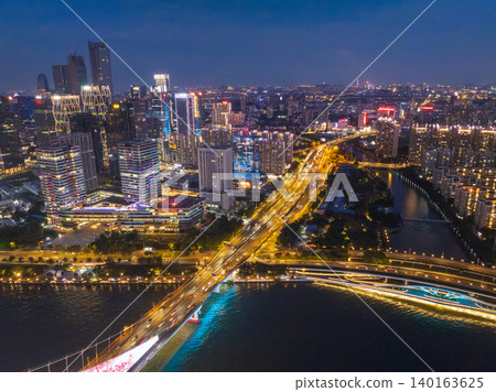 Aerial View of Guangzhou Skyline at Night with Vibrant City Lights Aerial View of Guangzhou Skyline at Night with Vibrant City Lights 140163625