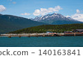Skagway, Alaska, USA - July 07, 2019: Countryside view with mountain landscape. Landscape panorama. Scenic landscape with mountain in nature. Waterfront city. Alaska mountain peak view 140163841