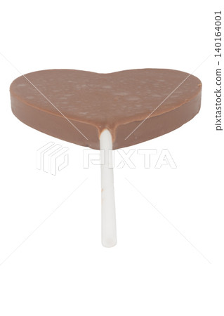 Heart-shaped chocolate on a stick isolated on white background Heart-shaped chocolate on a stick isolated on white background 140164001