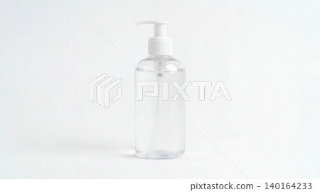 Clear plastic bottle with pump dispenser on white background dispenser sanitizer background container isolated cosmetic skincare packaging transparent protection accessory refillable 140164233