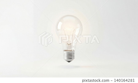 Glowing transparent light bulb concept on white background with innovation creative electricity inspiration business technology solution minimalist invention knowledge discovery electric 140164281