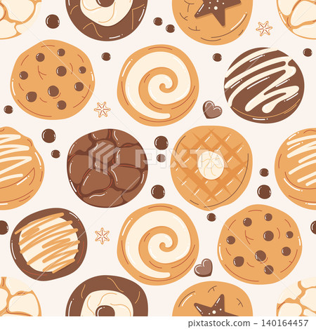 Cookie and pastry seamless background in bakery cartoon style Cookie and pastry seamless background in bakery cartoon style 140164457