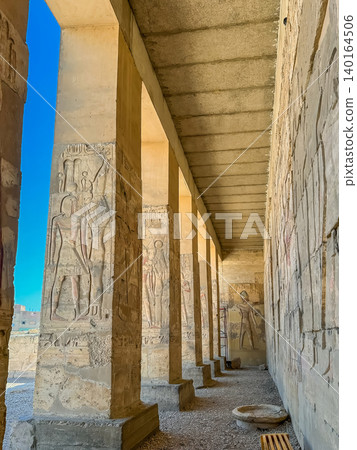 Beautiful interiors and ancient hieroglyphs in the Temple of Seti I in Abydos, Egypt. Beautiful interiors and ancient hieroglyphs in the Temple of Seti I in Abydos, Egypt. 140164506