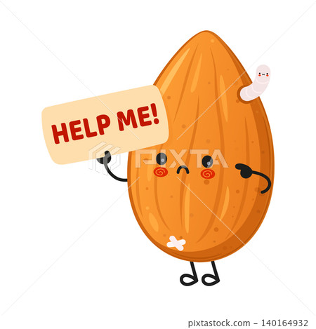 Cute almond character with help sign Cute almond character with help sign 140164932