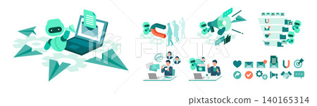 An illustration of a business person using AI marketing automation and CRM to streamline operations. An illustration of a business person using AI marketing automation and CRM to streamline operations. 140165314