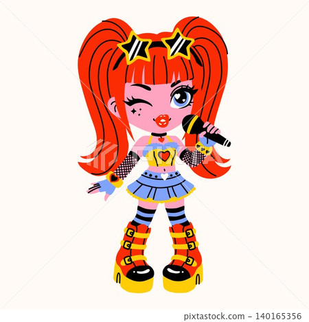 Chibi Idol Singer with Red Pigtails and Star Glasses Chibi Idol Singer with Red Pigtails and Star Glasses 140165356