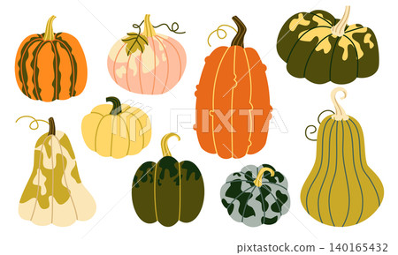 Autumn Pumpkin Vector Set Flat Geometric Squash and Gourd Collection Isolated Autumn Pumpkin Vector Set Flat Geometric Squash and Gourd Collection Isolated 140165432