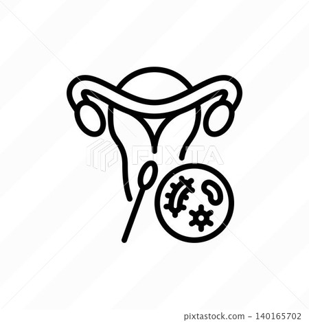 Bacteria test for uterine thin line icon. Gynecology. Diagnostics of infection. Vector illustration. Bacteria test for uterine thin line icon. Gynecology. Diagnostics of infection. Vector illustration. 140165702