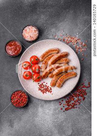 Grilled or barbecued chicken sausages for the dinner table. Grilled sausages Grilled or barbecued chicken sausages for the dinner table. Grilled sausages 140165729
