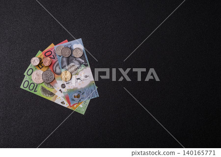 Australia, Australian paper money and coins, cash for financial transactions. Australian dollars Australia, Australian paper money and coins, cash for financial transactions. Australian dollars 140165771