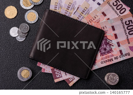 Mexico, Mexican peso, paper money and coins, financing and commodity exchange. Mexican currency Mexico, Mexican peso, paper money and coins, financing and commodity exchange. Mexican currency 140165777