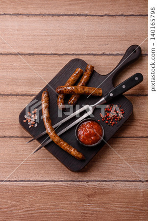 Thin chicken or pork sausages grilled or barbecued. Grilled sausages Thin chicken or pork sausages grilled or barbecued. Grilled sausages 140165798